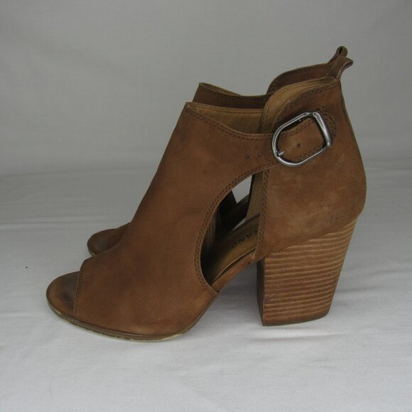 Lucky Brand Brown Leather Suede OONA Peep Toe Heel Bootie Women's 8.5 - Picture 3 of 9